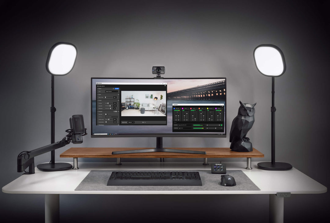 Elgato Facecam mounted on a display with the 1/4-inch monitor clamp