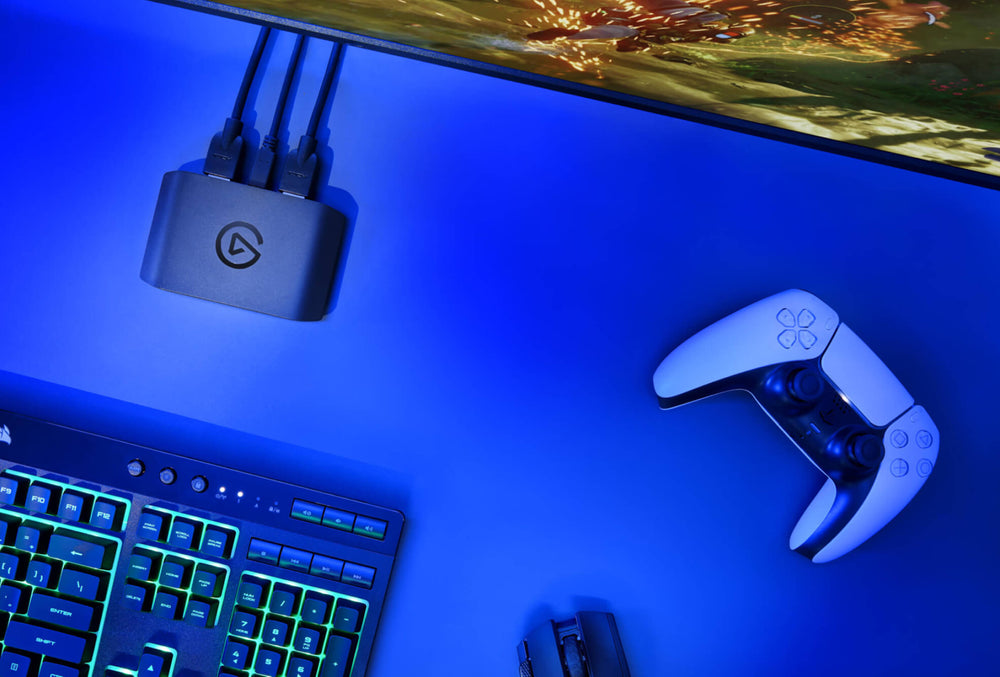 Elgato HD60 X, angled view showing HDMI ports