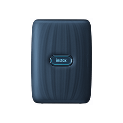 Fujifilm INSTAX Mini Link in Dark Denim, front with the illuminated instax button