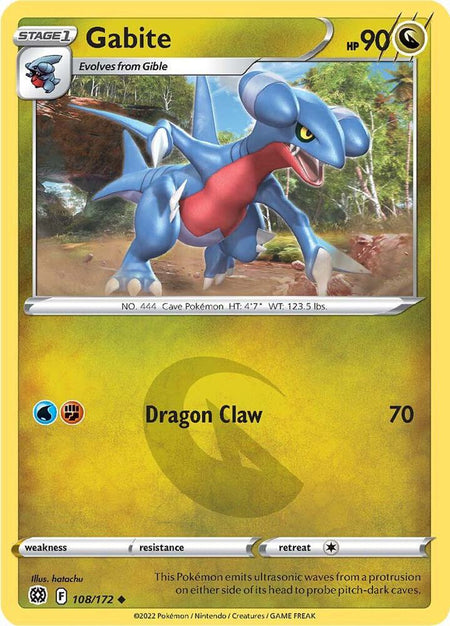 Gabite #108/172 REV HOLO U - Brilliant Stars Sword & Shield Pokemon 2022