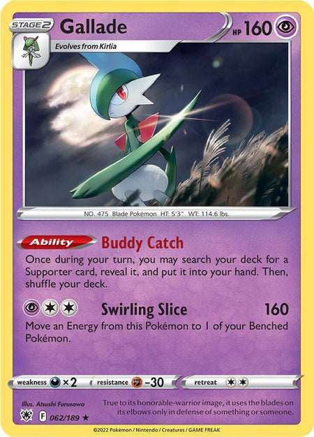 Gallade #062/189 HOLO R - Astral Radiance Sword & Shield Pokemon 2022