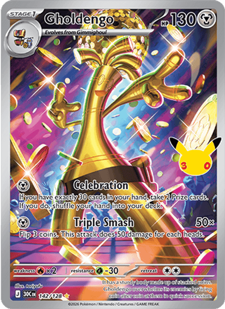 Gholdengo #142/128 HOLO IR - 30th Celebration Mega Evolution Pokemon 2026