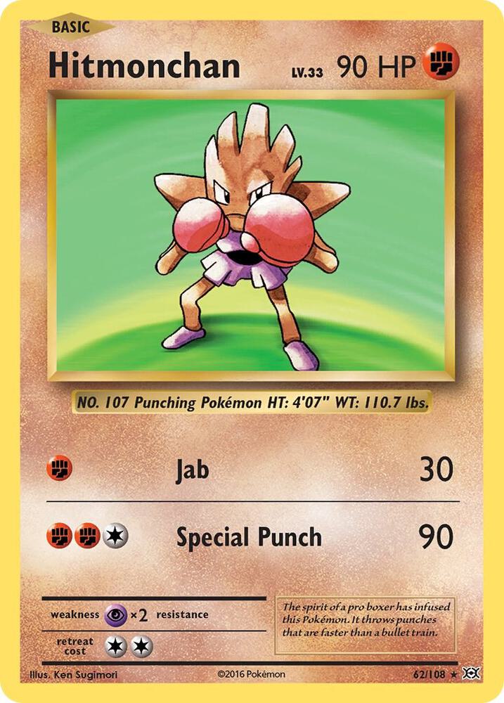 Hitmonchan 62/108 Holo Rare Pokémon card - Evolutions