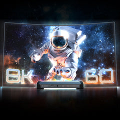 j5create JTD562 in front of a curved display showing an astronaut scene, labelled 8K 60