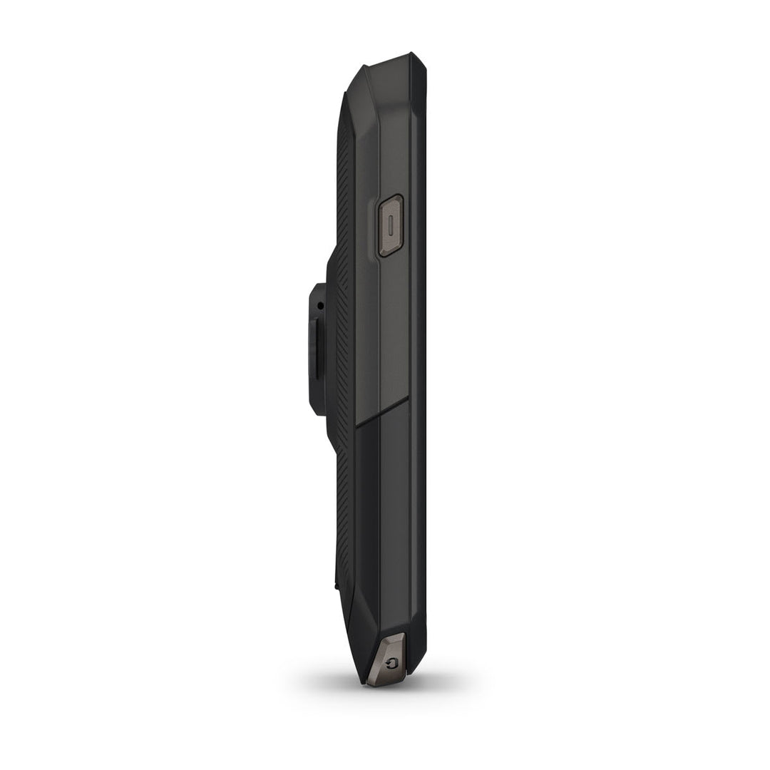 Garmin Edge 1050 viewed from the left, showing the case edge and touchscreen