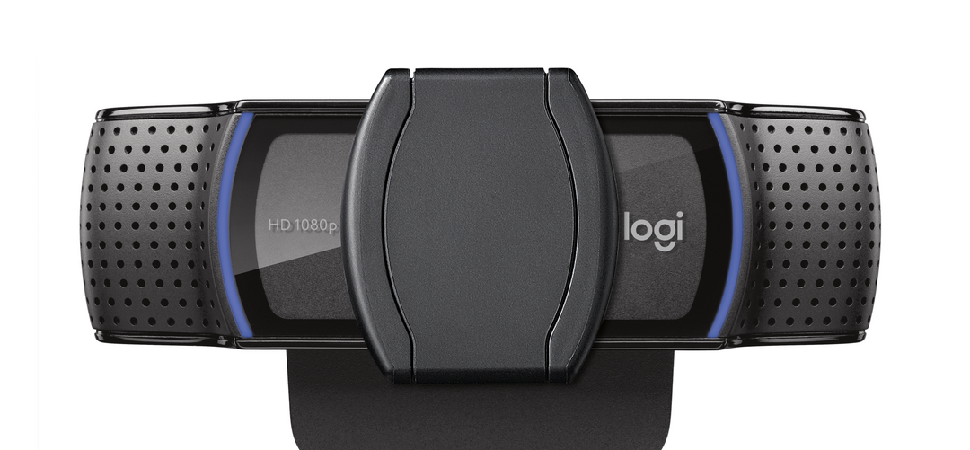 Logitech C920s Pro HD Webcam front view with the privacy cover closed over the lens
