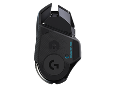 Logitech G502 LIGHTSPEED underside with the POWERPLAY cover and PTFE feet