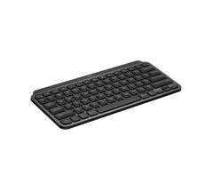 Logitech MX Keys Mini in Black at a three-quarter angle, showing its compact footprint