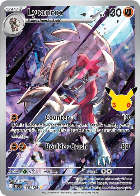 Lycanroc #138/128 HOLO IR - 30th Celebration Mega Evolution Pokemon 2026