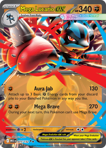Mega Lucario ex 077/132 Double Rare main set card, Pokemon TCG Mega Evolution