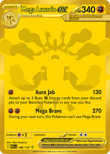 Mega Lucario ex 188/132 Mega Hyper Rare gold card, Pokemon TCG Mega Evolution
