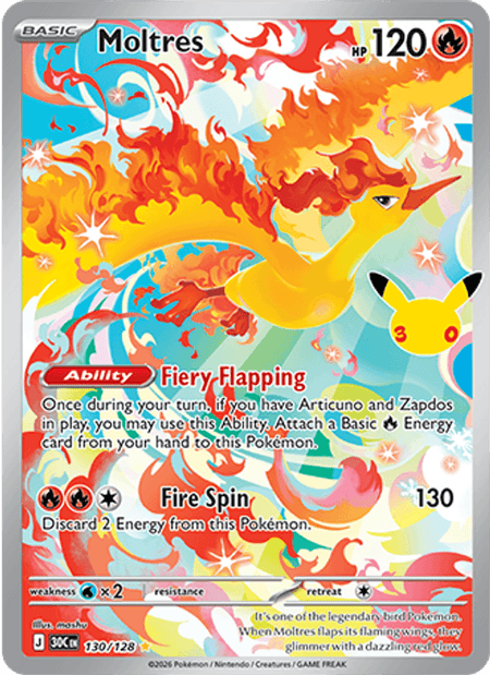 Moltres #130/128 HOLO IR - 30th Celebration Mega Evolution Pokemon 2026