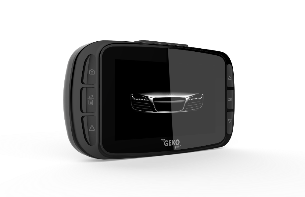 myGEKOgear Orbit 960 dash cam, angled rear view of the screen and side buttons