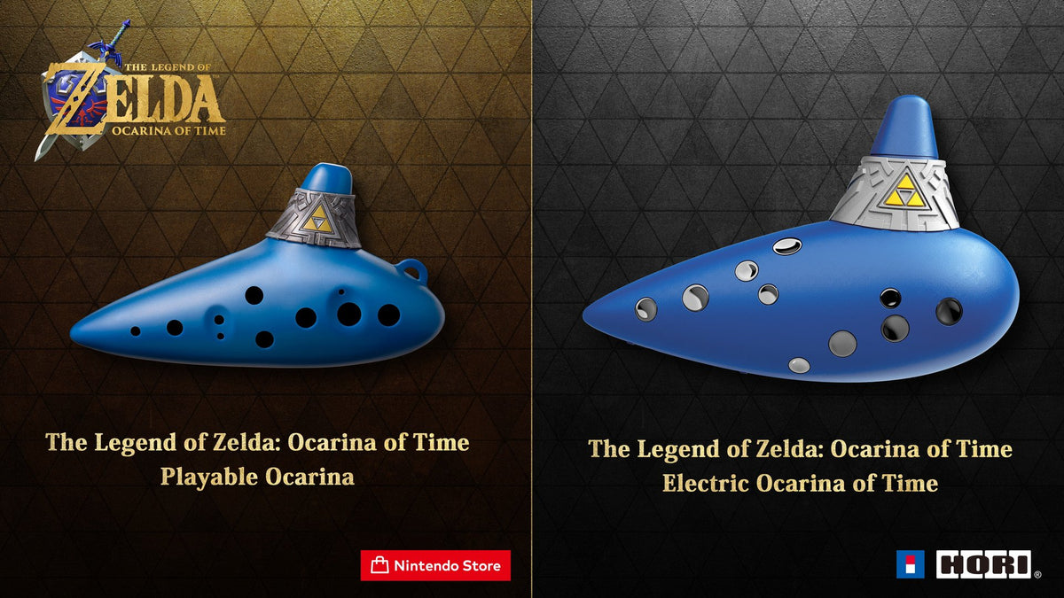 Nintendo's playable ocarina and the HORI Electric Ocarina of Time side by side