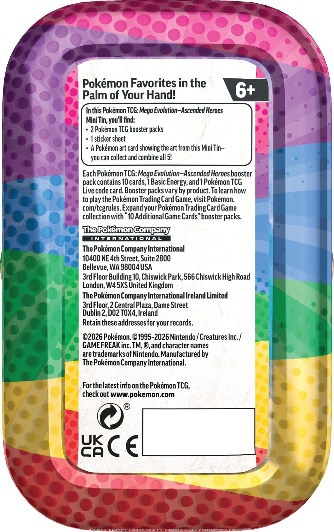 Pokémon TCG: Ascended Heroes Pikachu & Tepig Mini Tin (2 Booster Packs + Sticker + Art Card) - Mega Evolution 2026