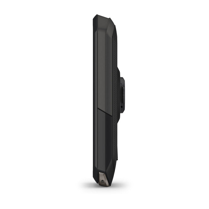 Garmin Edge 1050 side profile showing the 16.3 mm case depth and the quarter-turn mount tab