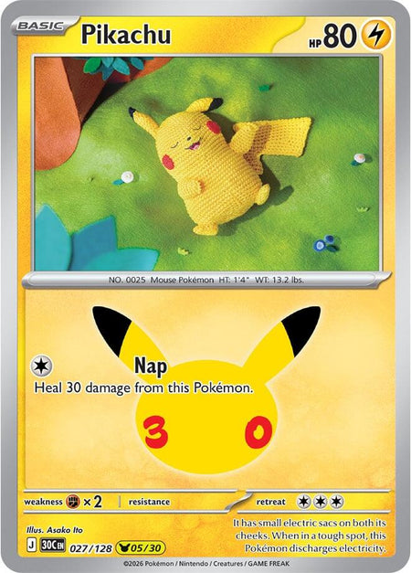 Pikachu #027/128 HOLO Pikachu Rare - 30th Celebration Mega Evolution Pokemon 2026