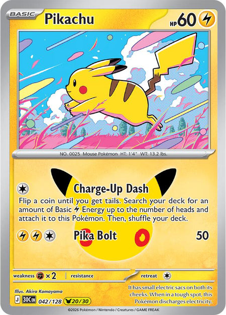 Pikachu #042/128 HOLO Pikachu Rare - 30th Celebration Mega Evolution Pokemon 2026