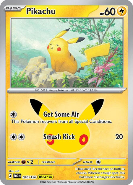 Pikachu #046/128 HOLO Pikachu Rare - 30th Celebration Mega Evolution Pokemon 2026