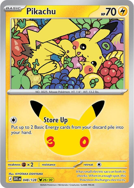 Pikachu #048/128 HOLO Pikachu Rare - 30th Celebration Mega Evolution Pokemon 2026
