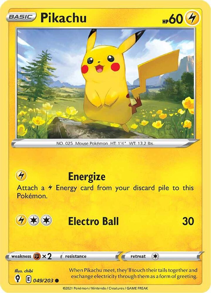 Pikachu 049/203 Common Pokémon card - Evolving Skies