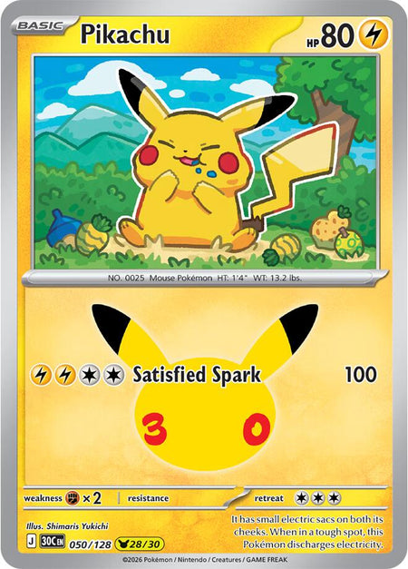 Pikachu #050/128 HOLO Pikachu Rare - 30th Celebration Mega Evolution Pokemon 2026