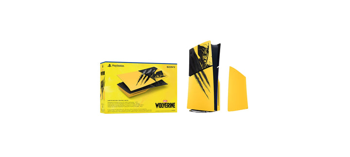 PlayStation 5 Console Covers Marvel's Wolverine Battle Yellow Limited Edition official retail box and plates