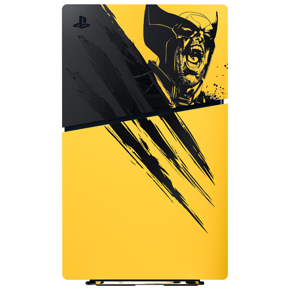 PlayStation 5 Console Covers Marvel's Wolverine Battle Yellow Limited Edition, front with Wolverine artwork