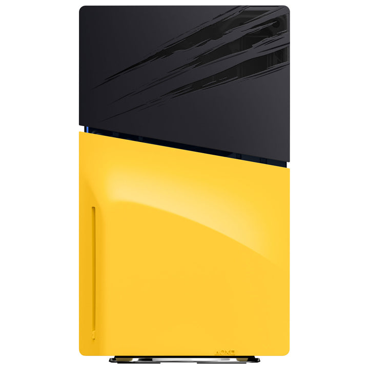 PlayStation 5 Console Covers Marvel's Wolverine Battle Yellow Limited Edition, rear with see-through claw marks