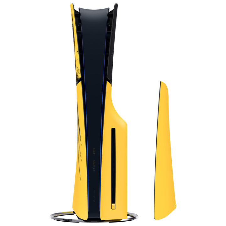 PlayStation 5 Console Covers Marvel's Wolverine Battle Yellow Limited Edition, disc-drive side with extra plate