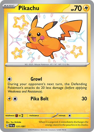 Pikachu 131/091 Shiny Rare by Yuu Nishida, Pokémon TCG Paldean Fates