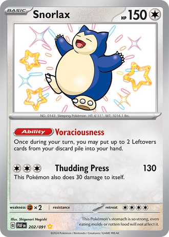 Snorlax 202/091 Shiny Rare by Shigenori Negishi, Pokémon TCG Paldean Fates