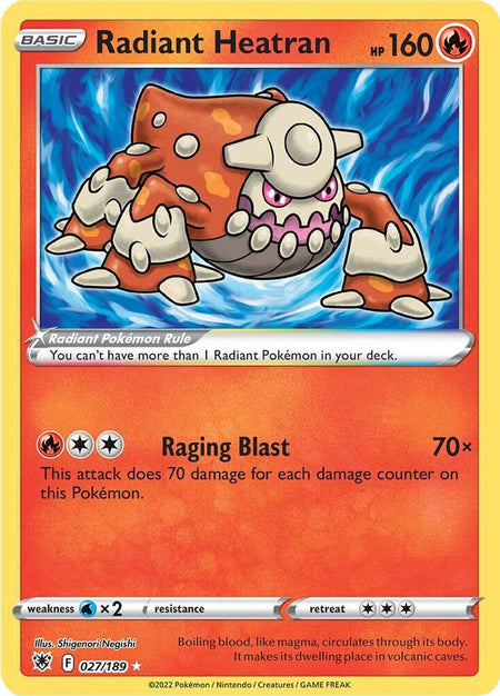 Radiant Heatran #027/189 HOLO Radiant Rare - Astral Radiance Sword & Shield Pokemon 2022