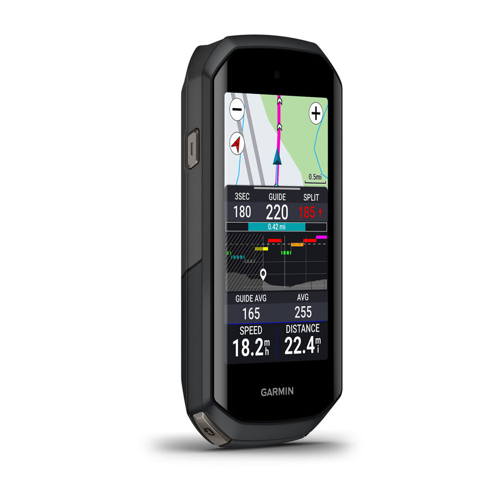 Garmin Edge 1050 viewed from the right, showing the case edge and touchscreen