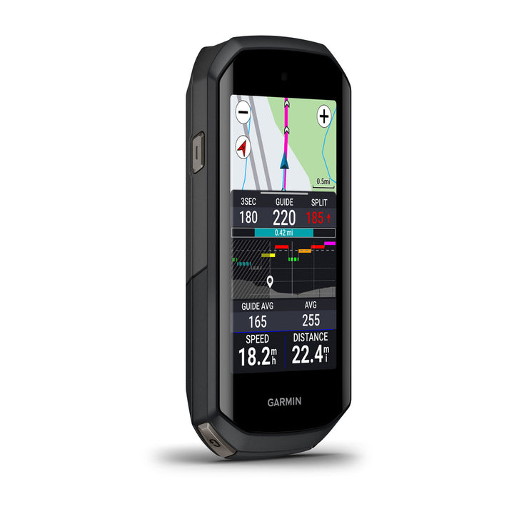 Garmin Edge 1050 viewed from the right, showing the case edge and touchscreen