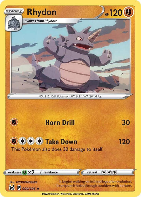 Rhydon #090/196 REV HOLO U - Lost Origin Sword & Shield Pokemon 2022
