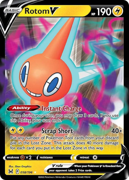 Rotom V #058/196 HOLO UR - Lost Origin Sword & Shield Pokemon 2022