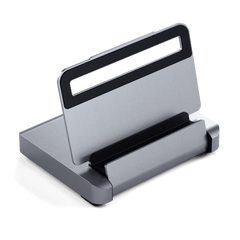 Satechi Aluminum Stand & Hub for iPad Pro unfolded with no tablet, showing the padded cradle and hinge