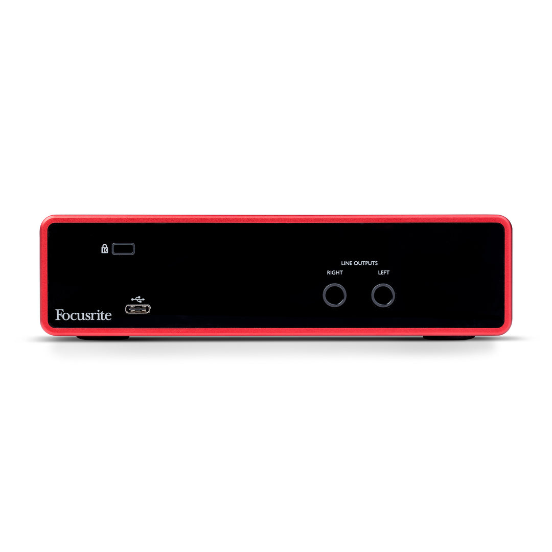 Focusrite Scarlett 2i2 3rd Gen, rear panel with USB-C and balanced outputs