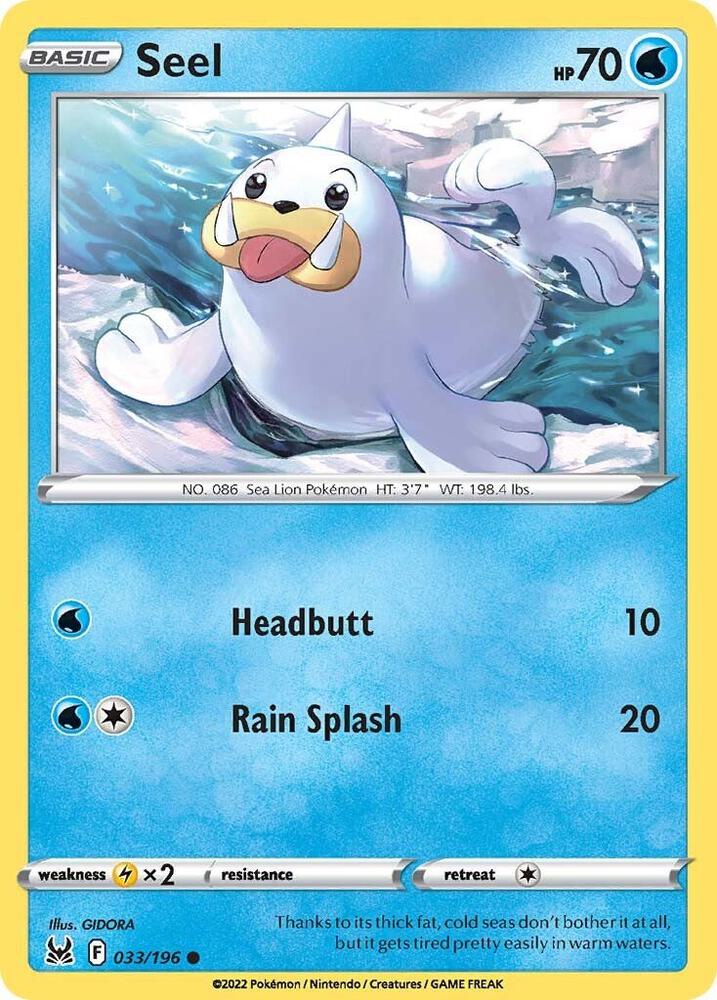Seel 033/196 Common Pokémon card - Lost Origin