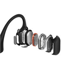 Exploded view of the Shokz OpenRun Pro 9th generation bone conduction transducer in black