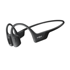 Shokz OpenRun Pro S810 bone conduction headphones in black, three-quarter view of the wraparound band and transducers
