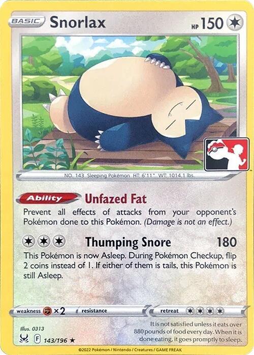 Snorlax 143/196 Rare Prize Pack Pokémon card - Lost Origin