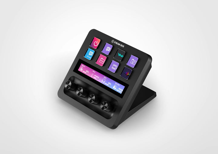 Elgato Stream Deck + Black with 8 LCD keys, 4 dials and touch strip, front view