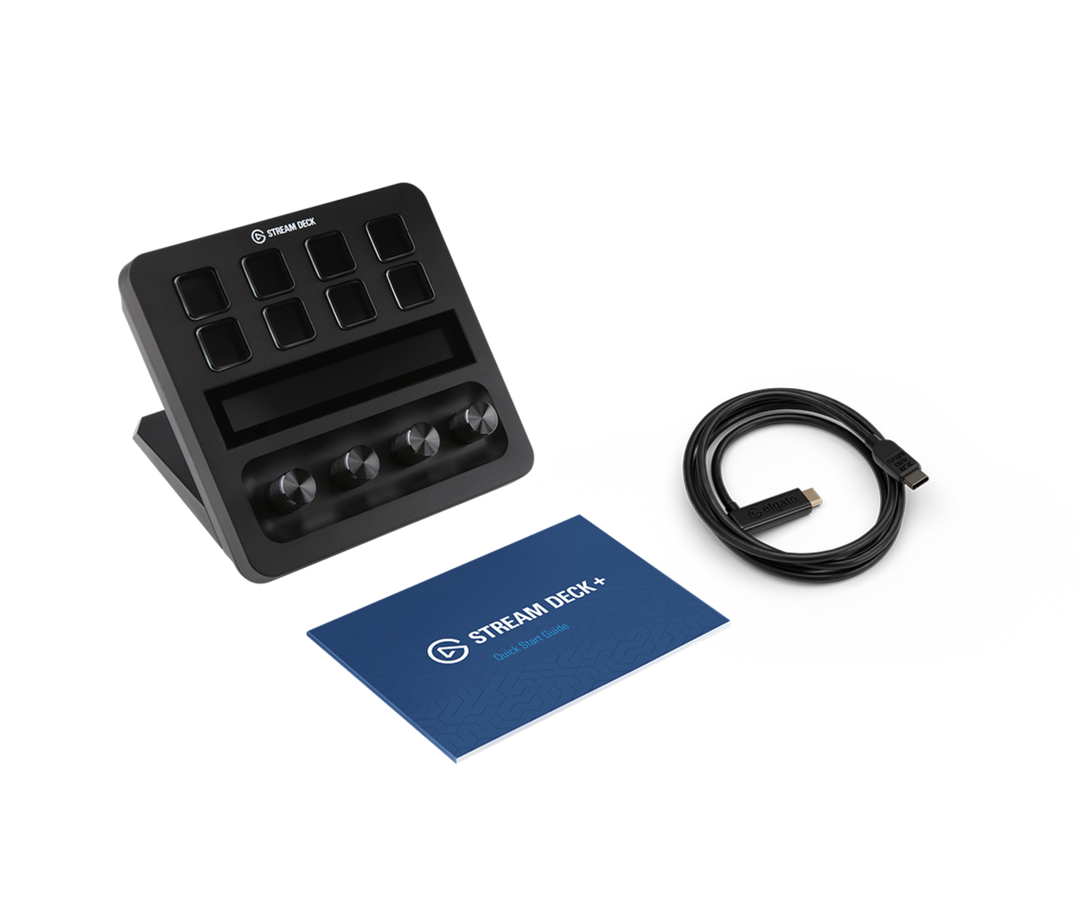 Elgato Stream Deck + Black in the box with USB-C cable and Quick Start Guide