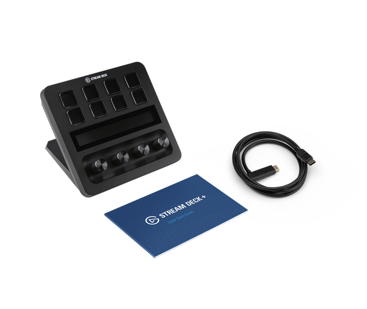 Elgato Stream Deck + Black in the box with USB-C cable and Quick Start Guide
