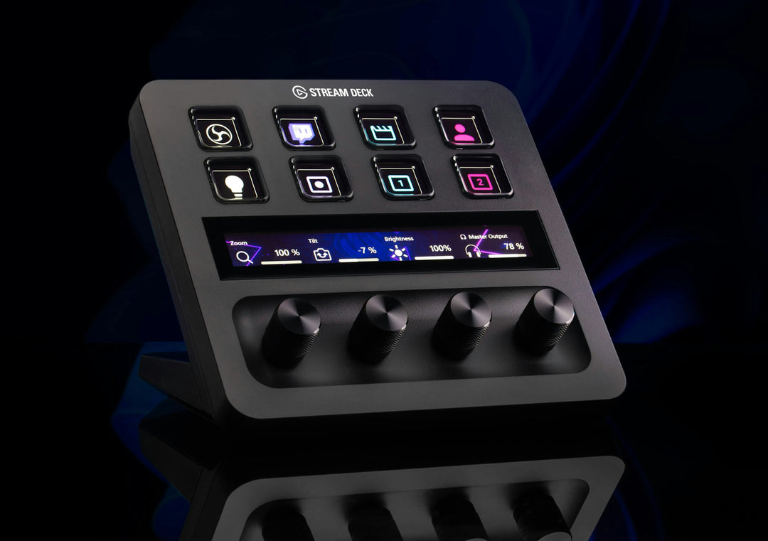 Elgato Stream Deck + Black on the desktop stand