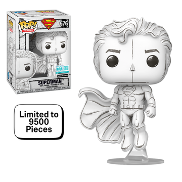 Funko Pop! Superman Sketched Deco #576: figure beside its window box with 9500-piece badge