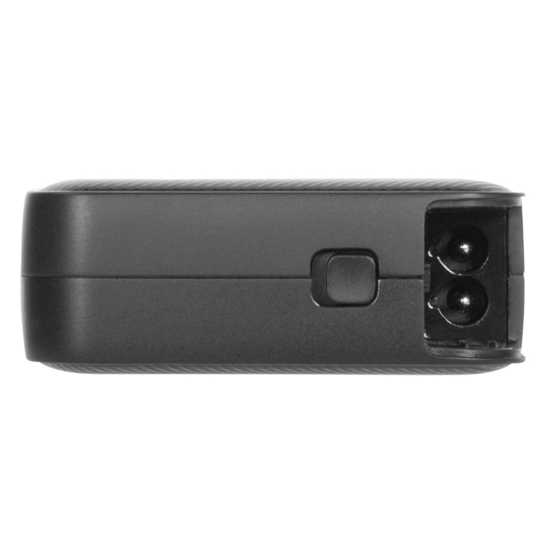 Back of the Targus PowerElite 100W GaN charger with the plug head removed, showing the socket and release button