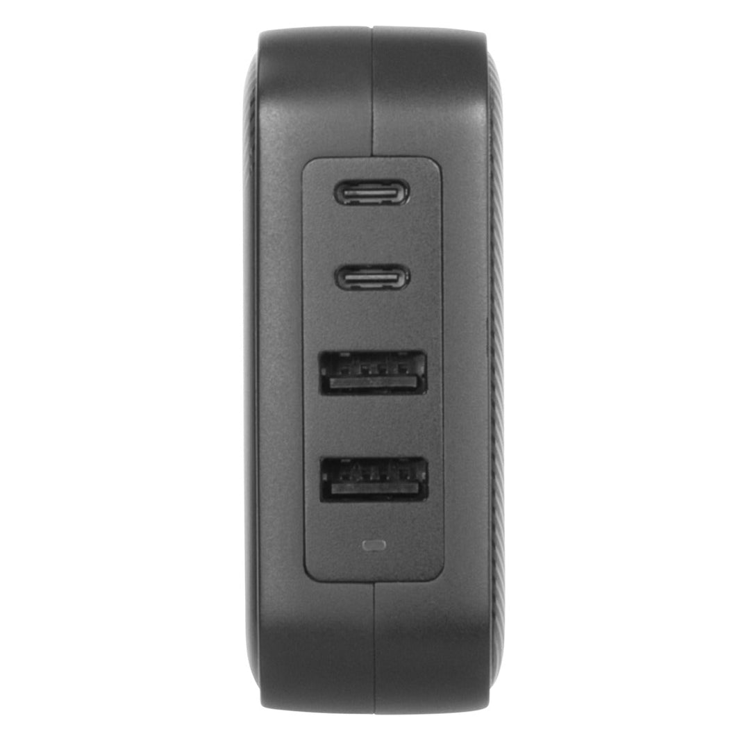 Port side of the Targus PowerElite 100W GaN charger: two USB-C ports above two USB-A ports